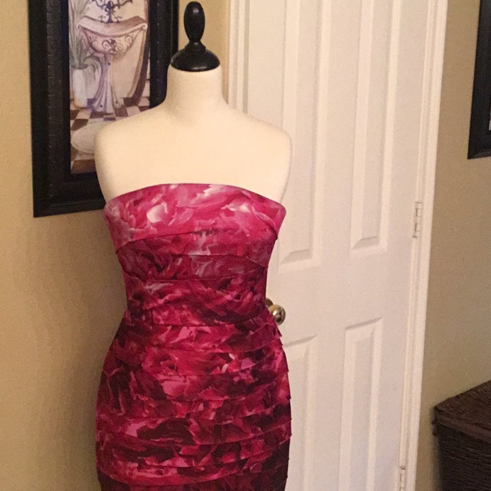 Bebe Pink Floral Strapless Mini Dress